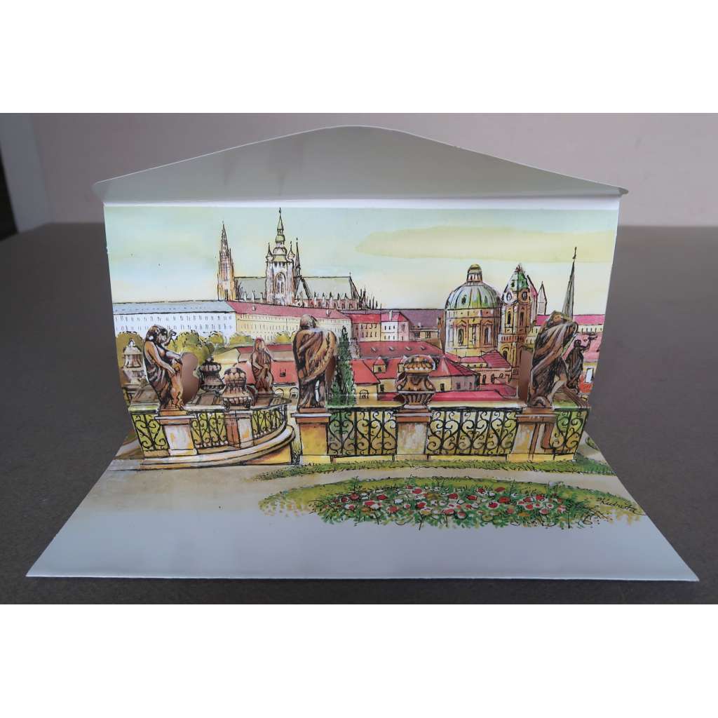 Praha – Hradčany, Pražský hrad a Malá Strana z Vrtbovské zahrady - prostorová pohlednice (Prague – Hradčany, Prague Castle and Lesser Town, view from the Vrtba Garden / Prag –  Hradschin, Prager Burg und Kleinseite vom Vrtba-Garten)