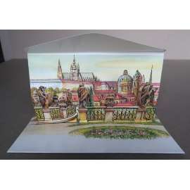 Praha – Hradčany, Pražský hrad a Malá Strana z Vrtbovské zahrady - prostorová pohlednice (Prague – Hradčany, Prague Castle and Lesser Town, view from the Vrtba Garden / Prag –  Hradschin, Prager Burg und Kleinseite vom Vrtba-Garten)