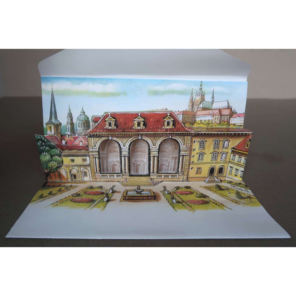 Praha – Valdštejnská zahrada – sala terrena – prostorová pohlednice (Prague - Waldstein Garden with sala terrena / Prag - Garten und Loggia des Wallensteinpalais, Palais Waldstein)