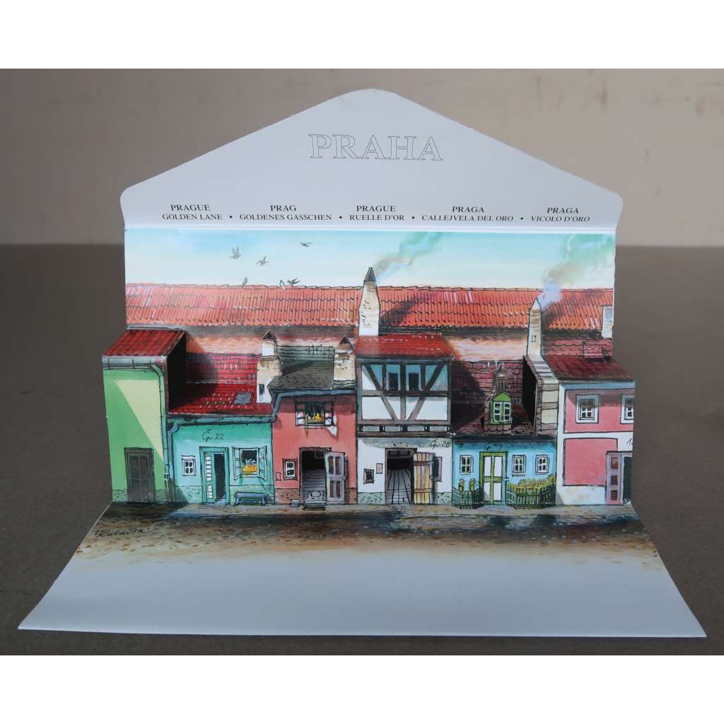 Praha - Zlatá ulička – prostorová pohlednice (Prague – Golden Lane / Prag – Goldenes Gässchen / Prague – Ruelle dʾOr / Praga – Vicolo dʾOro / Callejvela del Oro)