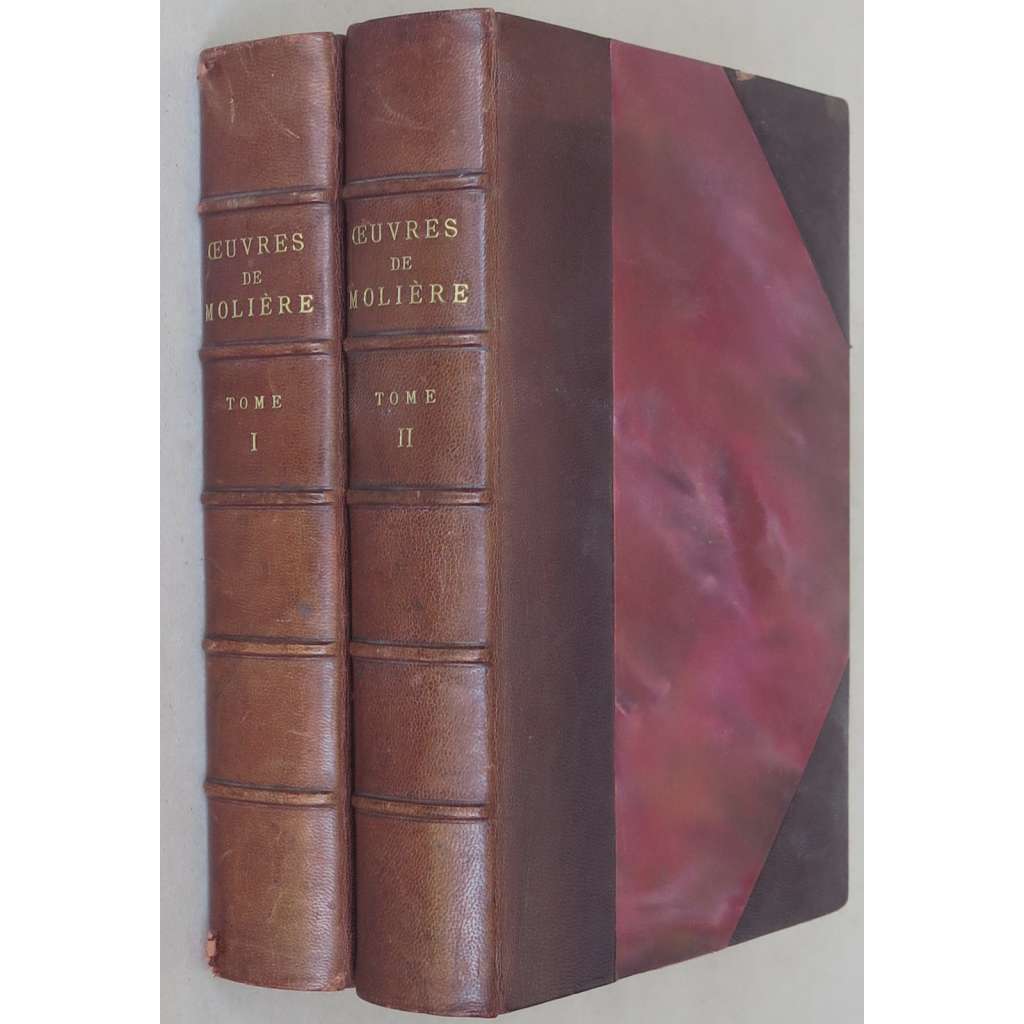 Théatre de Molière. Dessins de G. Bruyer, svazek 1-2 [1924; vazba; kůže; komedie; hry; divadlo; ilustrace]