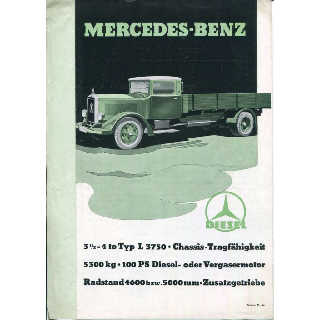 Mercedes-Benz 3 ½ -4 to Typ L 3750, Chassis-Tragfähigkeit 5300 kg, 100 PS Diesel- oder Vergassermotor [dopravní prostředky, nákladní automobily, podvozek, oldtimery, Daimler-Benz, Mercedes, staré prospekty, reklamní materiály]