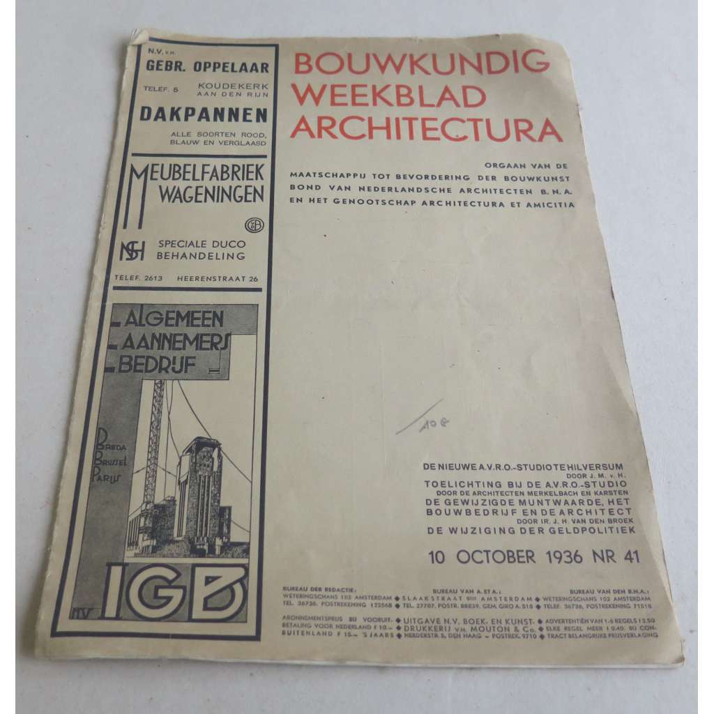 Bouwkundig weekblad Architectura. 10 October 1936 Nr. 41	[architektura, časopis, avantgarda]