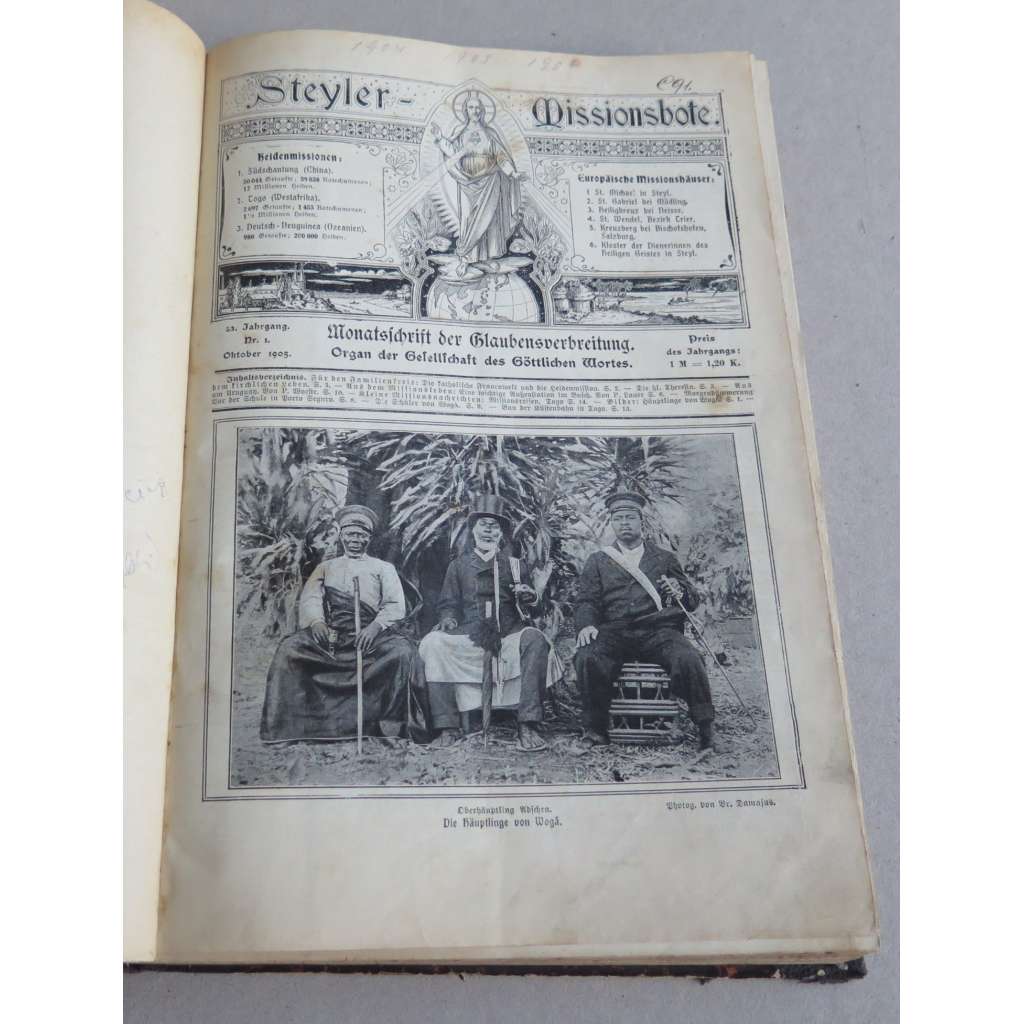 Steyler - Missionsbote. Monatsschrift der Glaubensverbreitung. Organ der Gesellschaft des Göttlichen Wortes; 53. Jahrgang Nr. 1-12 (1905) a 52. Jahrgang Nr. 1-12 (1904) [misie, náboženství]