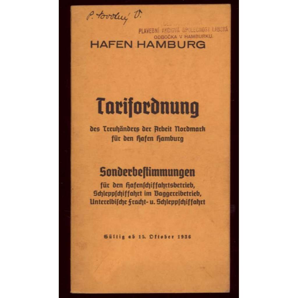 Tarifordnung des Treuhänders der Arbeit Nordmarck für den Hafen Hamburg ... [tarifní řád, přístav, Hamburk]