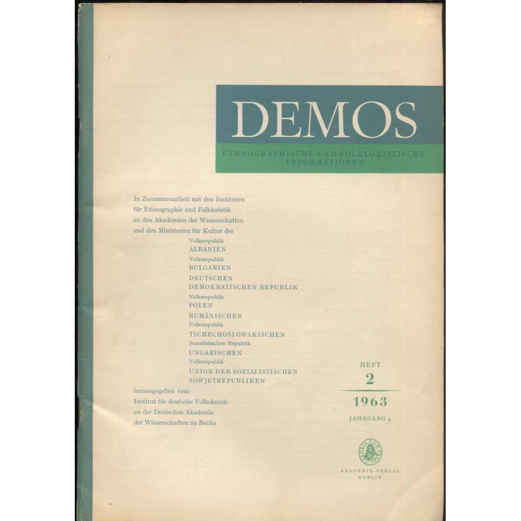 Demos. Ethnographische und folkloristische Informationen; 4/2 (1963)	[časopis, etnografie, folkloristika]