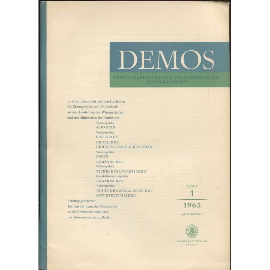 Demos. Ethnographische und folkloristische Informationen; 6/1 (1965)	[časopis, etnografie, folkloristika]