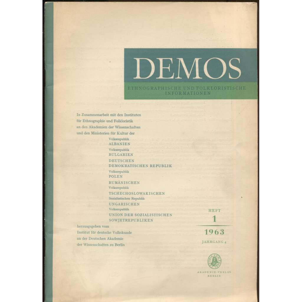 Demos. Ethnographische und folkloristische Informationen; 4/1 (1963)	[časopis, etnografie, folkloristika]