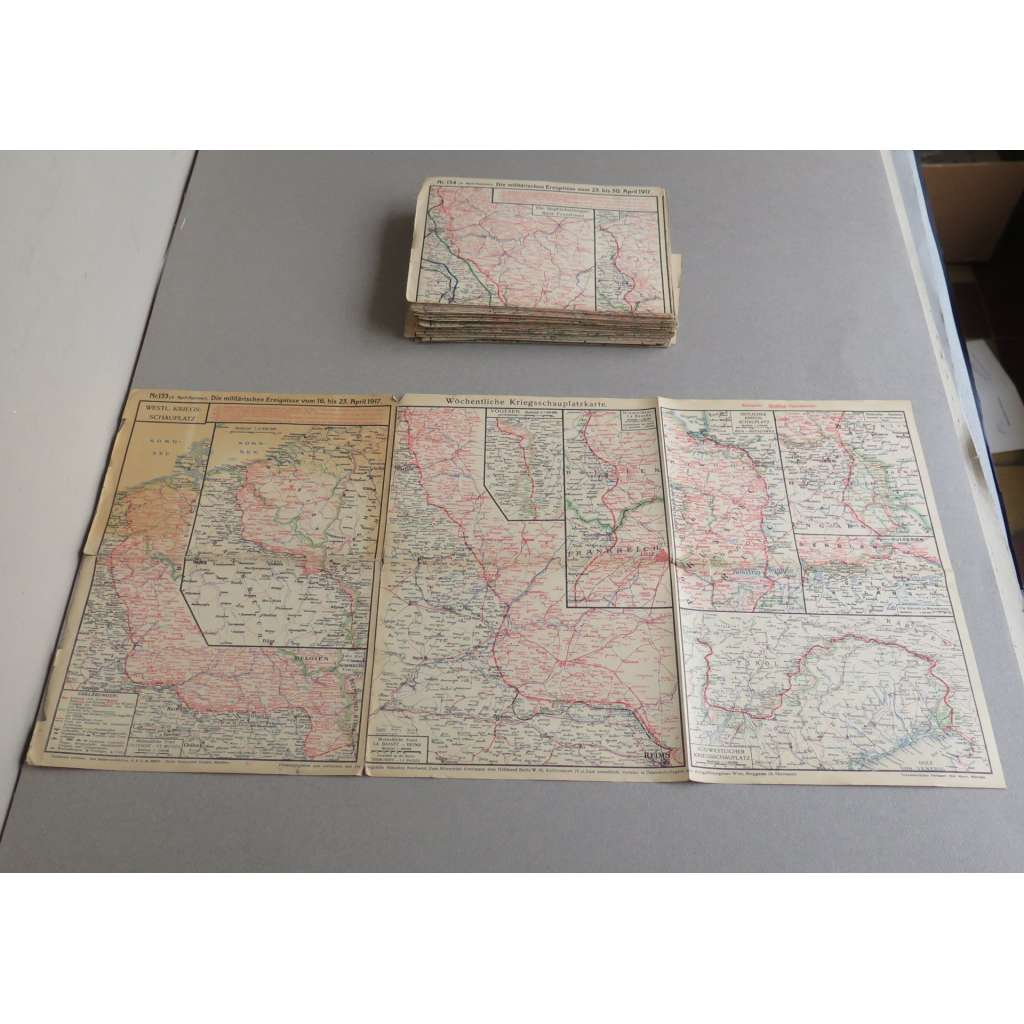 Die militärischen Ereignisse od 16. do 23. dubna 1917 (č. 133) - 10. do 16. června 1918 (č. 193), č. 160-192 jako Wöchentliche Kriegsschauplatzkarte [mapy, První světová válka, bojiště]