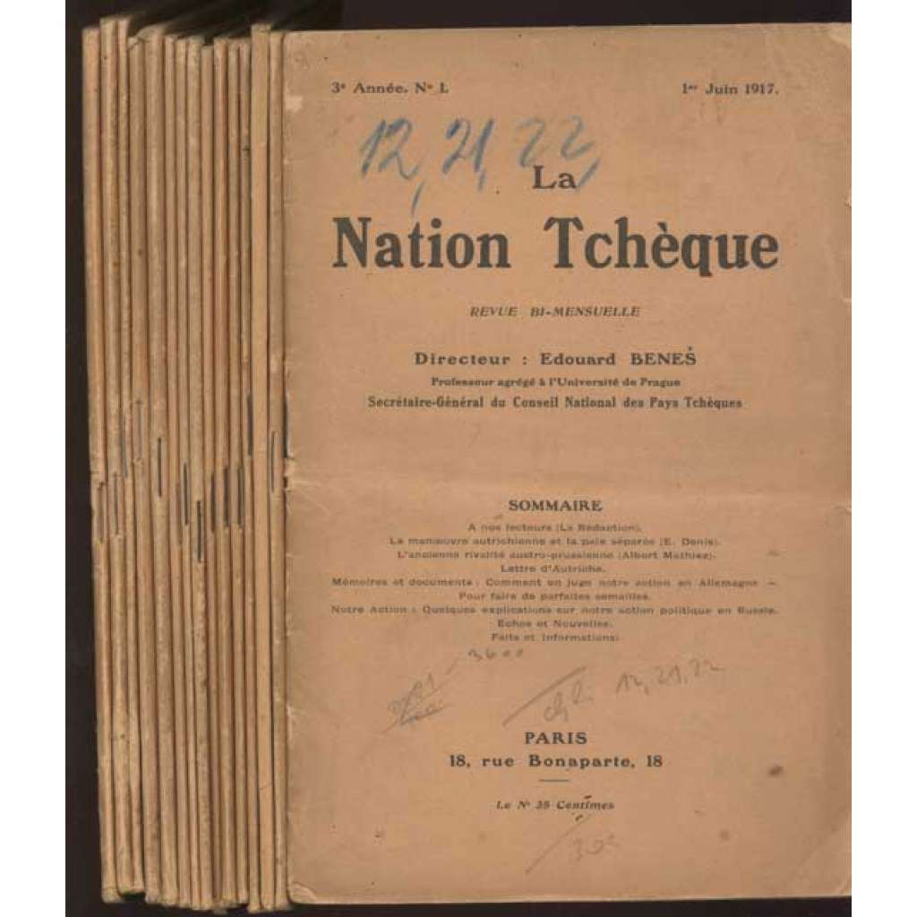 La Nation Tchèque. Revue bi-mensuelle; 3e Année, pouze čísla 1-11, 13-20, 23-24