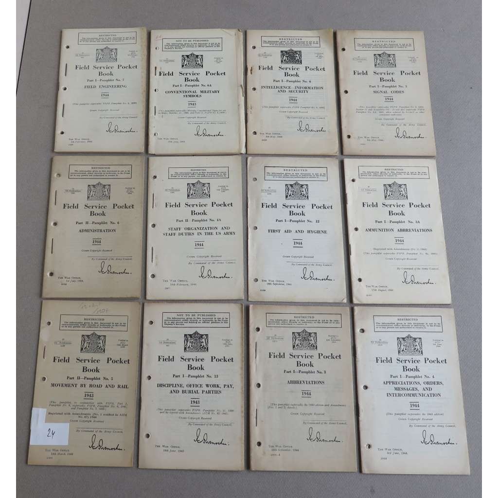 Field Service Pocket Book [Konvolut 12 různých vojenských přiruček, Spojené království, Druhá světová válka]