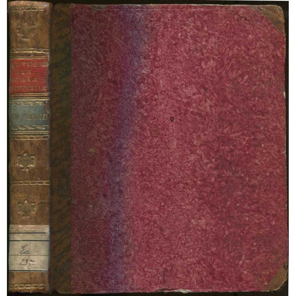 Merkwürdigkeiten der fremden Welttheile [Merkwürdigkeiten der Welt oder vorzügliche Erscheinungen der Natur und Kunst]; I. [a] II. Band [cestopis, rytiny, staré tisky, vazba kůže]