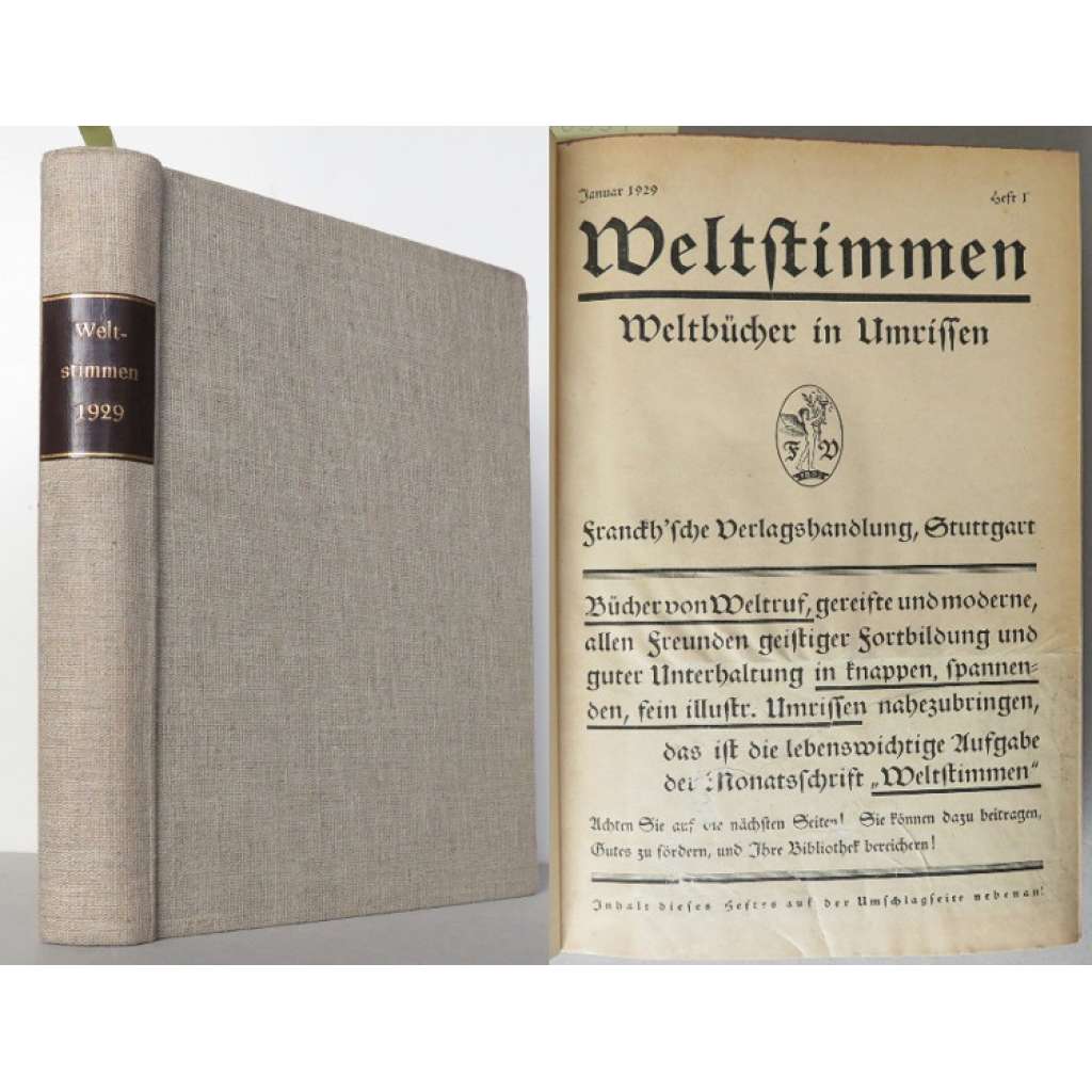 Weltstimmen. Weltbücher in Umrissen. Porträts, Handschriftproben, Bühnenszenen, Lichtbilder und Romanillustrationen; Jahrgang 1929, dritter Band [světová literatura, časopis]