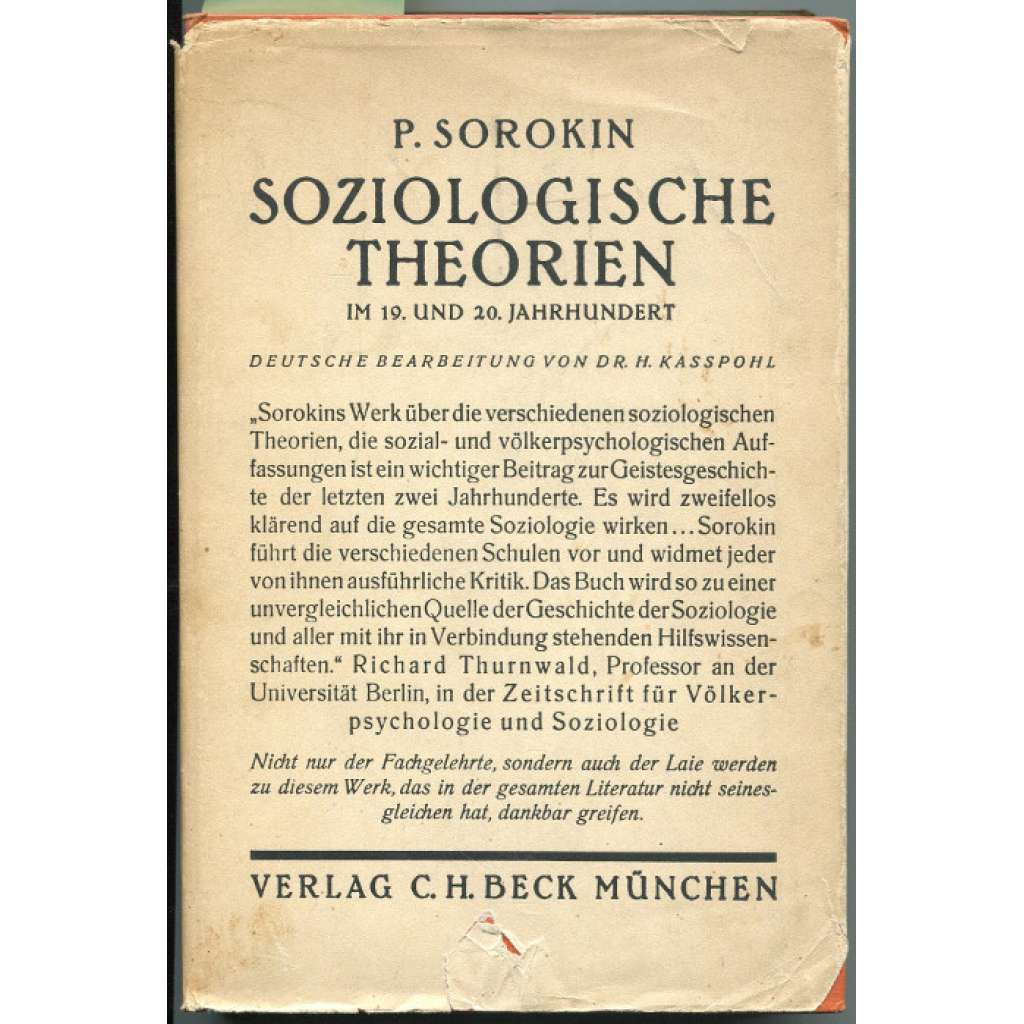 Soziologische Theorien im 19. und 20. Jahrhundert. Deutsche Bearbeitung Hans Kasspohl [sociologie]