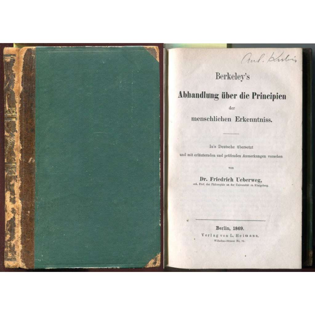 Berkeley's Abhandlung über die Principien der menschlichen Erkenntniss. ... [filozofie, poznání, vazba kůže]