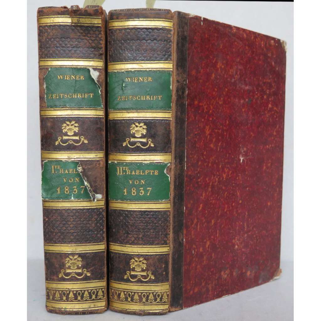Wiener Zeitschrift für Kunst, Literatur, Theater und Mode. 1837. Erstes-Viertes Quartal [2 svazky, Jänner-Dezember, č. 1-156]	 [móda, kolorované mědiryty, vazba kůže]
