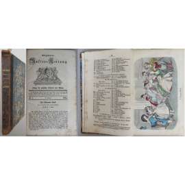 Allgemeine Muster-Zeitung. Album für weibliche Arbeiten und Moden 1853, 10. Jahrgang [domácí práce, móda, kolorované litografie, vazba kůže]