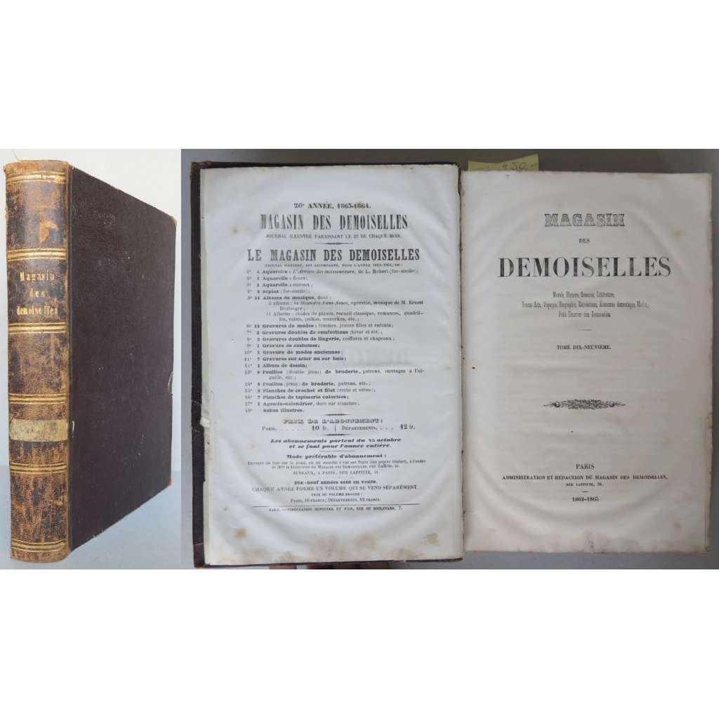 Magasin des Demoiselles; 20e Année, 1863-1864 [móda, kolorované litografie, staré tisky, vazba kůže]