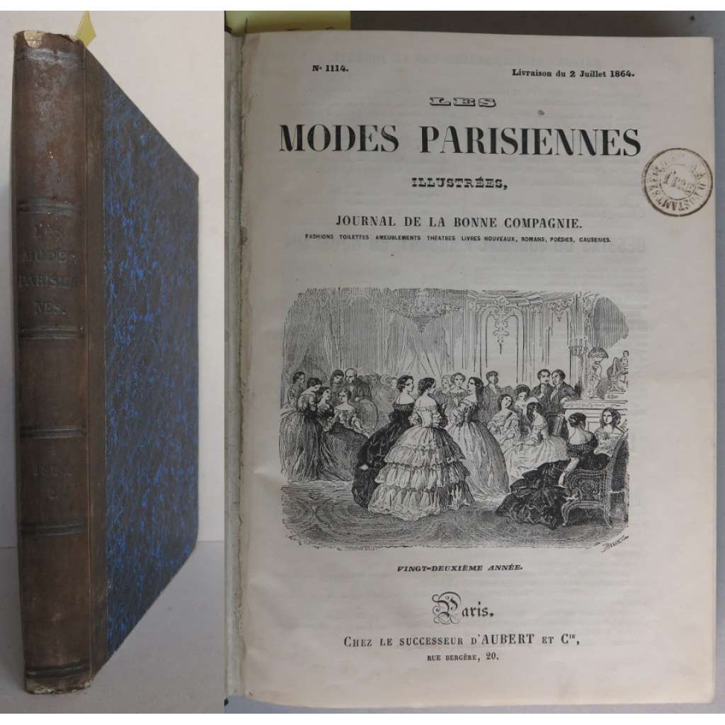 Les Modes Parisiennes Illustrées. Journal de la bonne compagnie. Fashions, toilettes, ameublements, théatres, livres nouveaux, romans, poésies, causeries; vingt-deuxième année, Juillet - Decembre 1864 [móda, kolorované litografie, staré tisky]