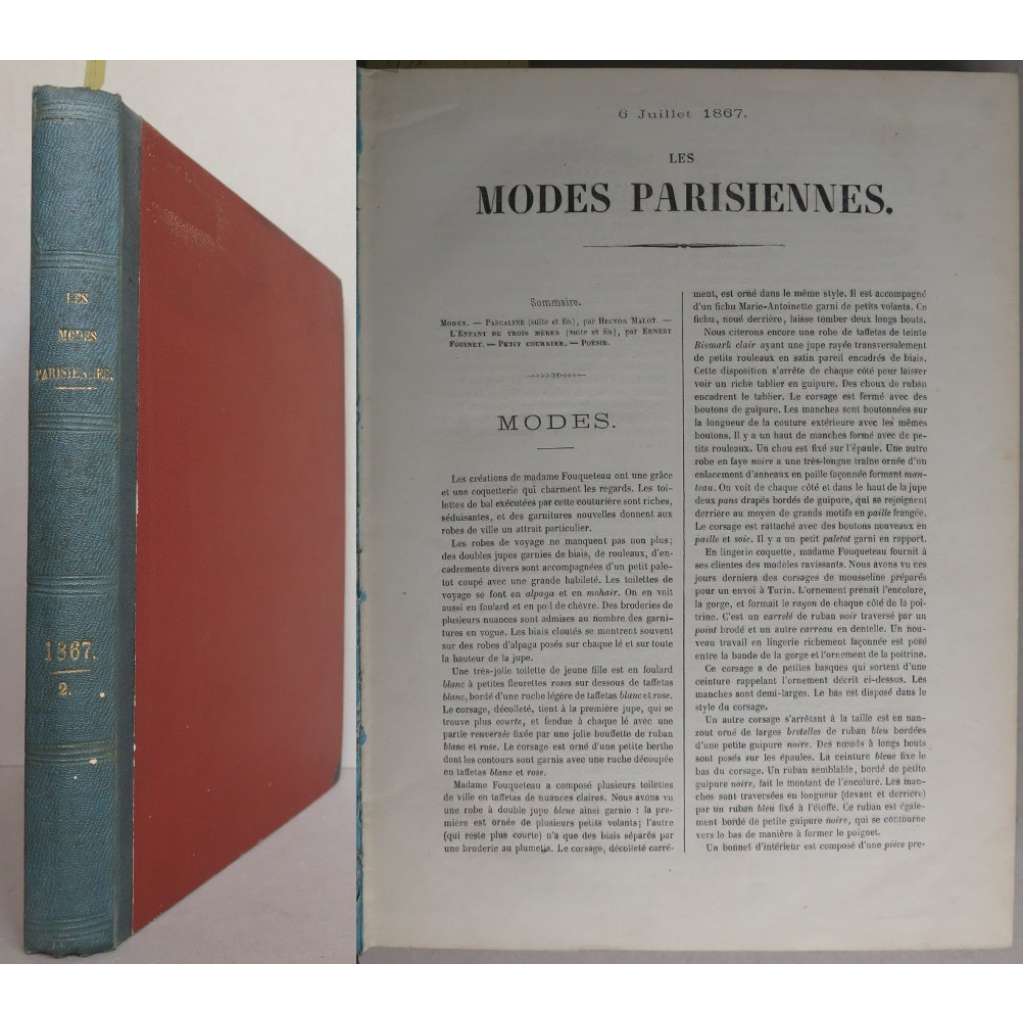 Les Modes Parisiennes Illustrées. Journal de la bonne compagnie. Fashions, toilettes, ameublements, théatres, livres nouveaux, romans, poésies, causeries; vingt-cinquième année, Juillet - Decembre 1867 [móda, kolorované litografie, staré tisky]