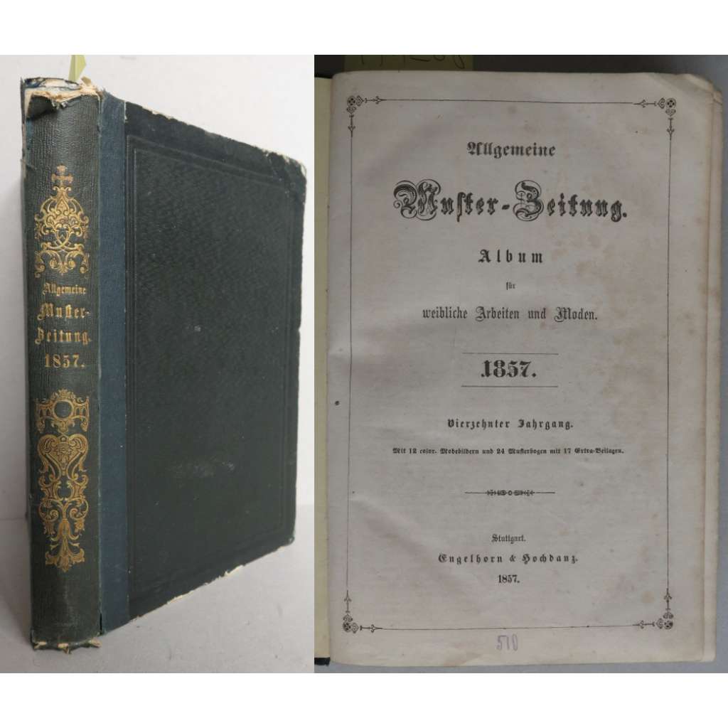 Allgemeine Muster-Zeitung. Album für weibliche Arbeiten und Moden; 1857, vierzehnter Jahrgang [móda, vysšívání, kolorované litografie, staré tisky]