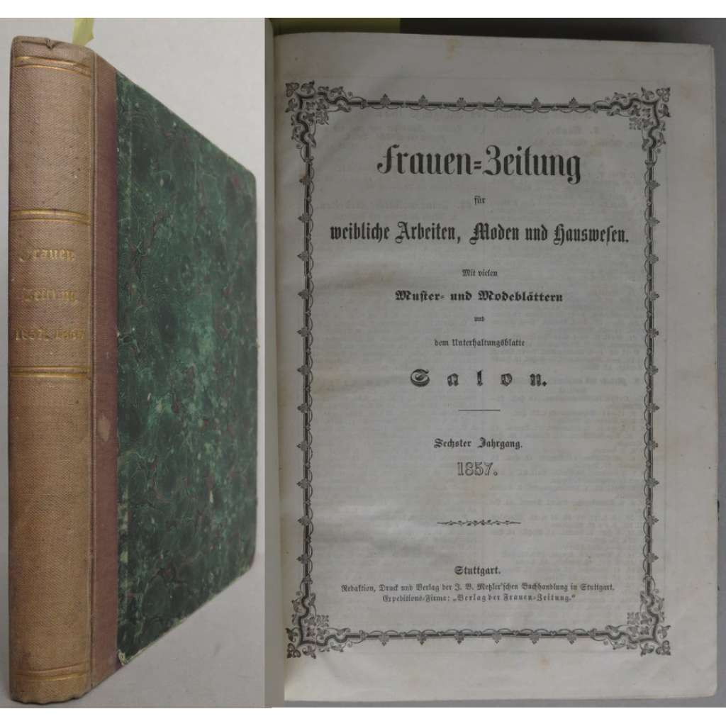 Frauen-Zeitung für weibliche Arbeiten, Moden und Hauswesen; sechster und siebenter Jahrgang, 1857-1858 [domácí práce, móda, kolorované rytiny, staré tisky]