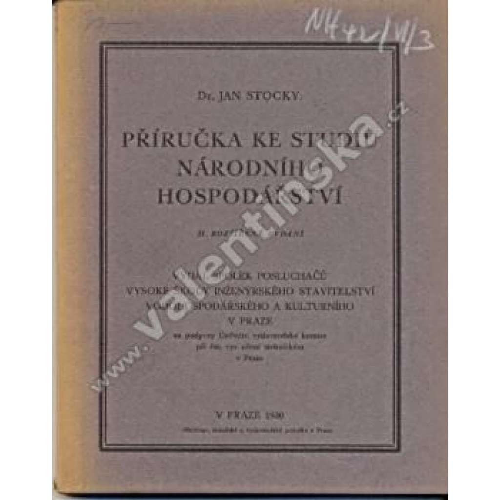 Příručka ke studiu národního hospodářství (ekonomie, podnikání, mj. Lov, Lesní technika, Pozemková reforma ČSR)