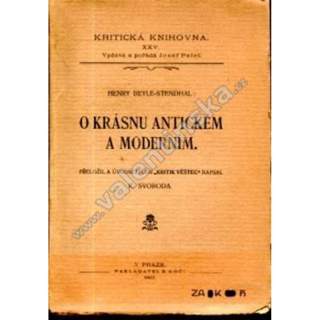 O krásnu antickém a moderním (edice: Kritická knihovna, sv. 25) [estetika, antické umění, Stendhal]