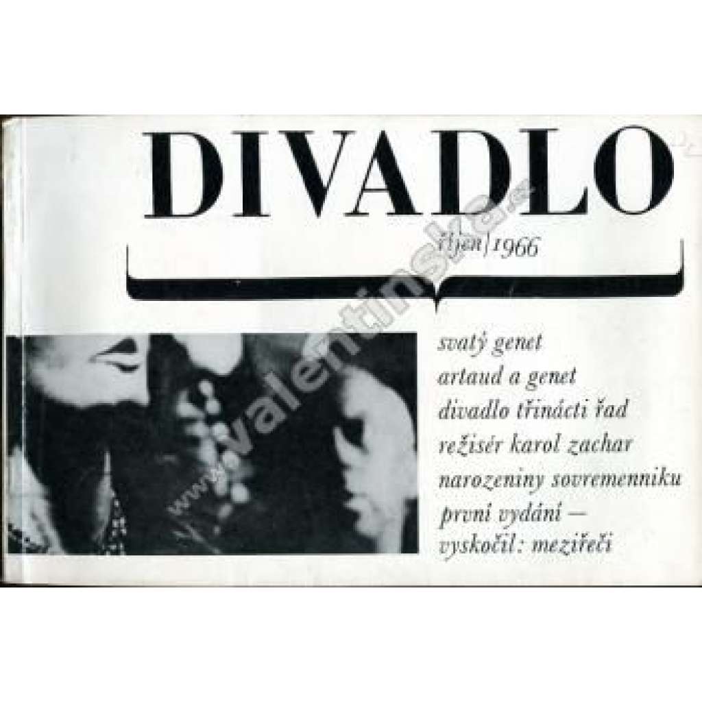 Divadlo, říjen/1966 (časopis, divadlo, mj. Původ Genetova divadla; Jean Genet; Obnažený herec v chudém divadle; Ivan Vyskočil - Meziřeči; obálka Libor Fára)