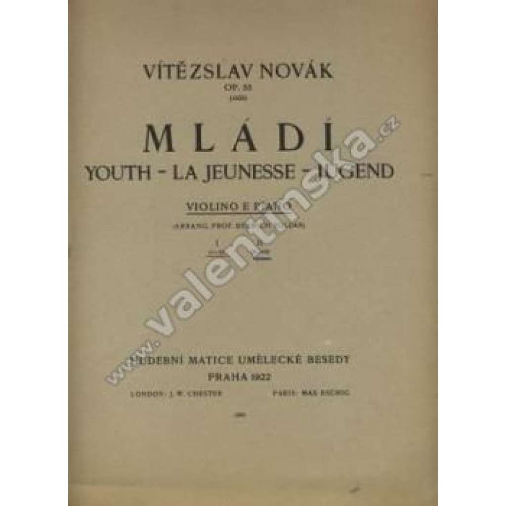 Mládí. Violino e piano (noty, housle a piano - klavír)