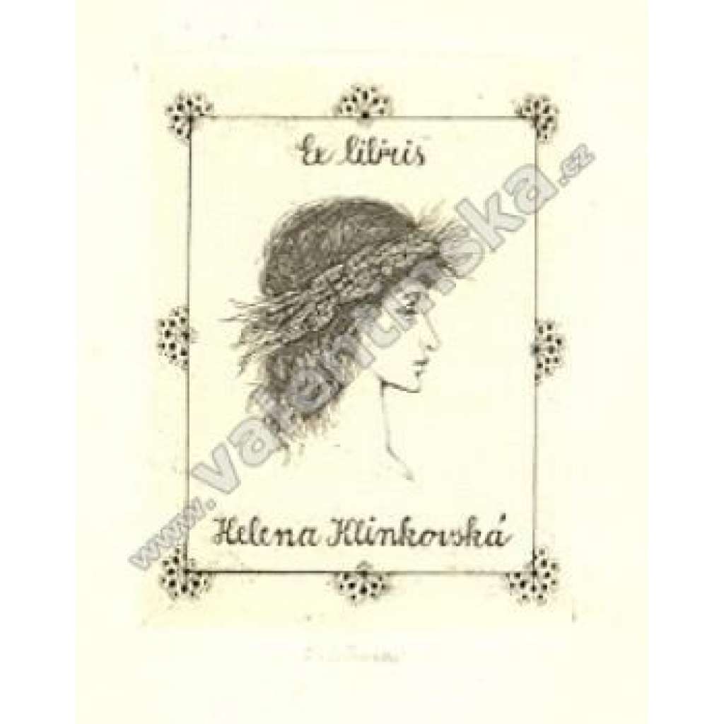 Dívčí hlava EX libris H. Klinkovská