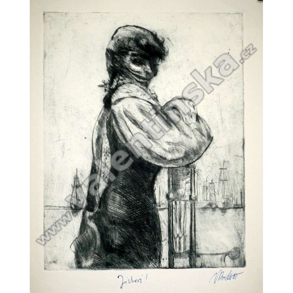 V přístavu, lept, podpis, Vladimír Bidlo (1926)
