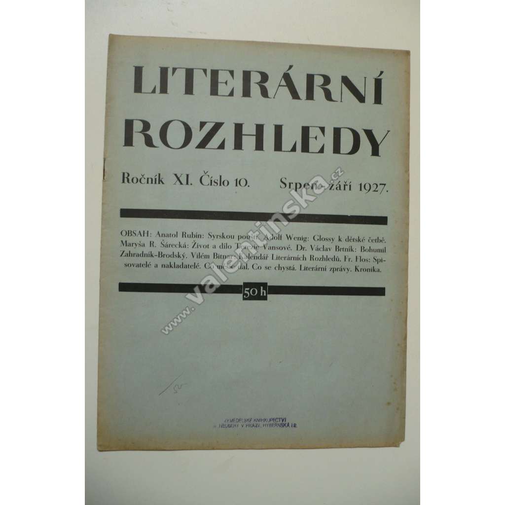 Literární rozhledy, číslo 10/1927, roč. XI