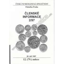 Členské informace, 2/97. Česká numismatická společnost (Numismatika, aukční katalog, mj. Mince přisuzované biskupu sv. Vojtěchovi)