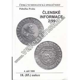 Česká numismatická spol., Členské informace 2/99