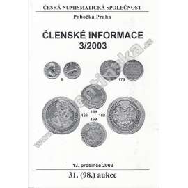 Česká numismatická spol., Členské informace 3/2003
