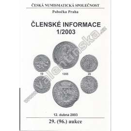 Česká numismatická spol., Členské informace 1/2003