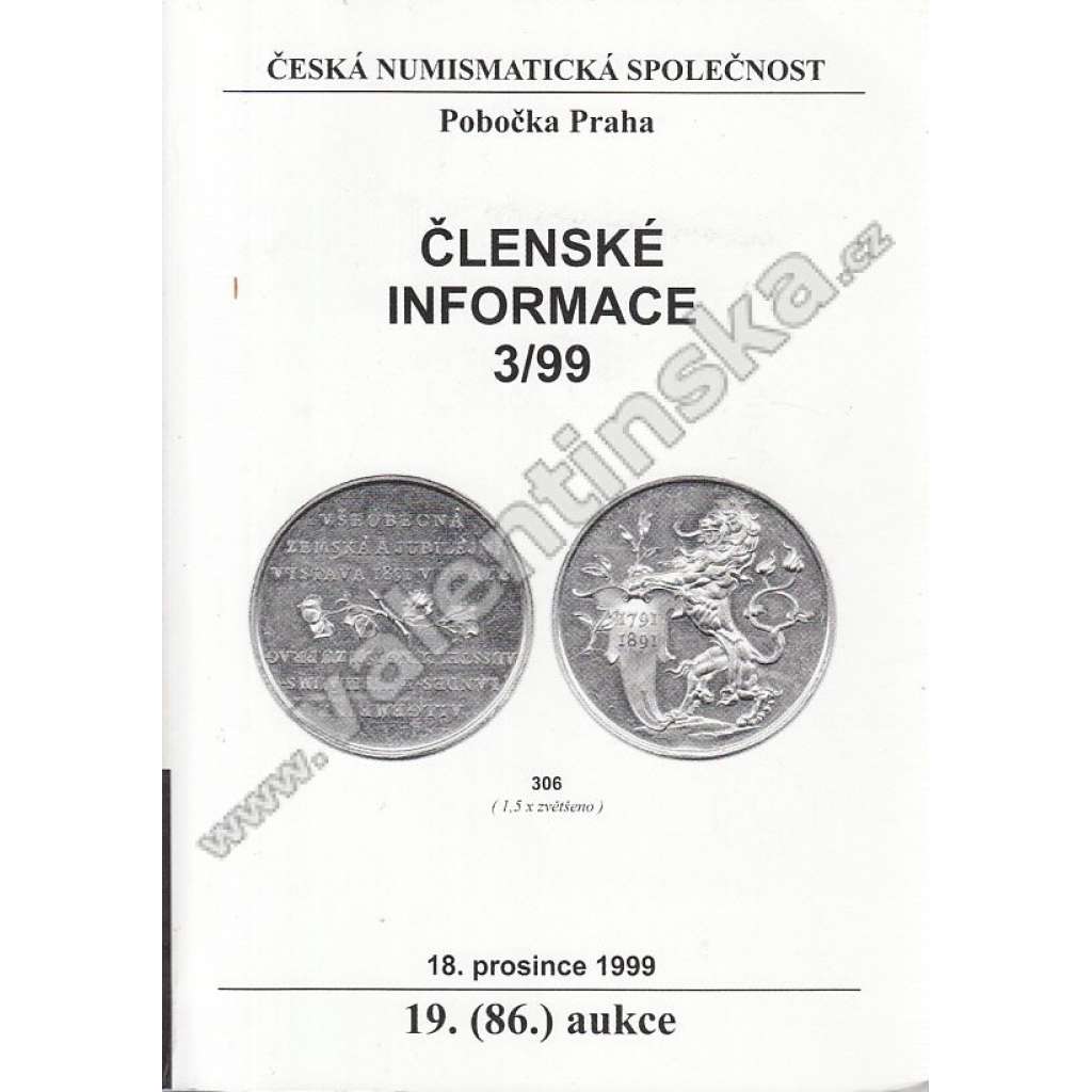 Česká numismatická spol., Členské informace 3/99