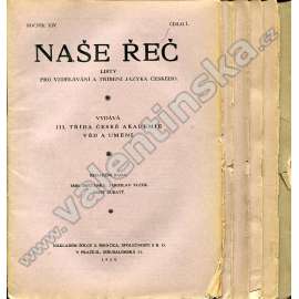 Naše řeč, r. XIV. (1930) - v sešitech, nekompletní