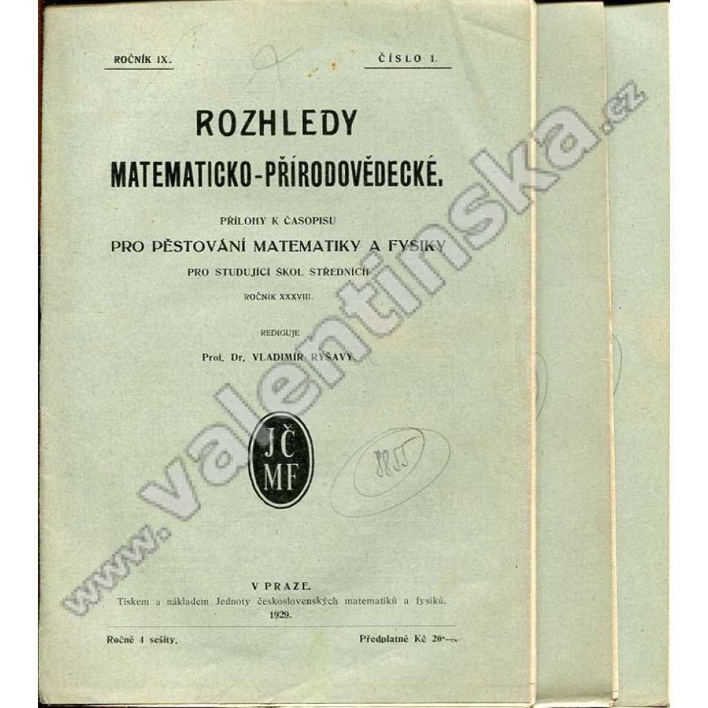 Rozhledy matematicko-přírodovědecké, 1929-30