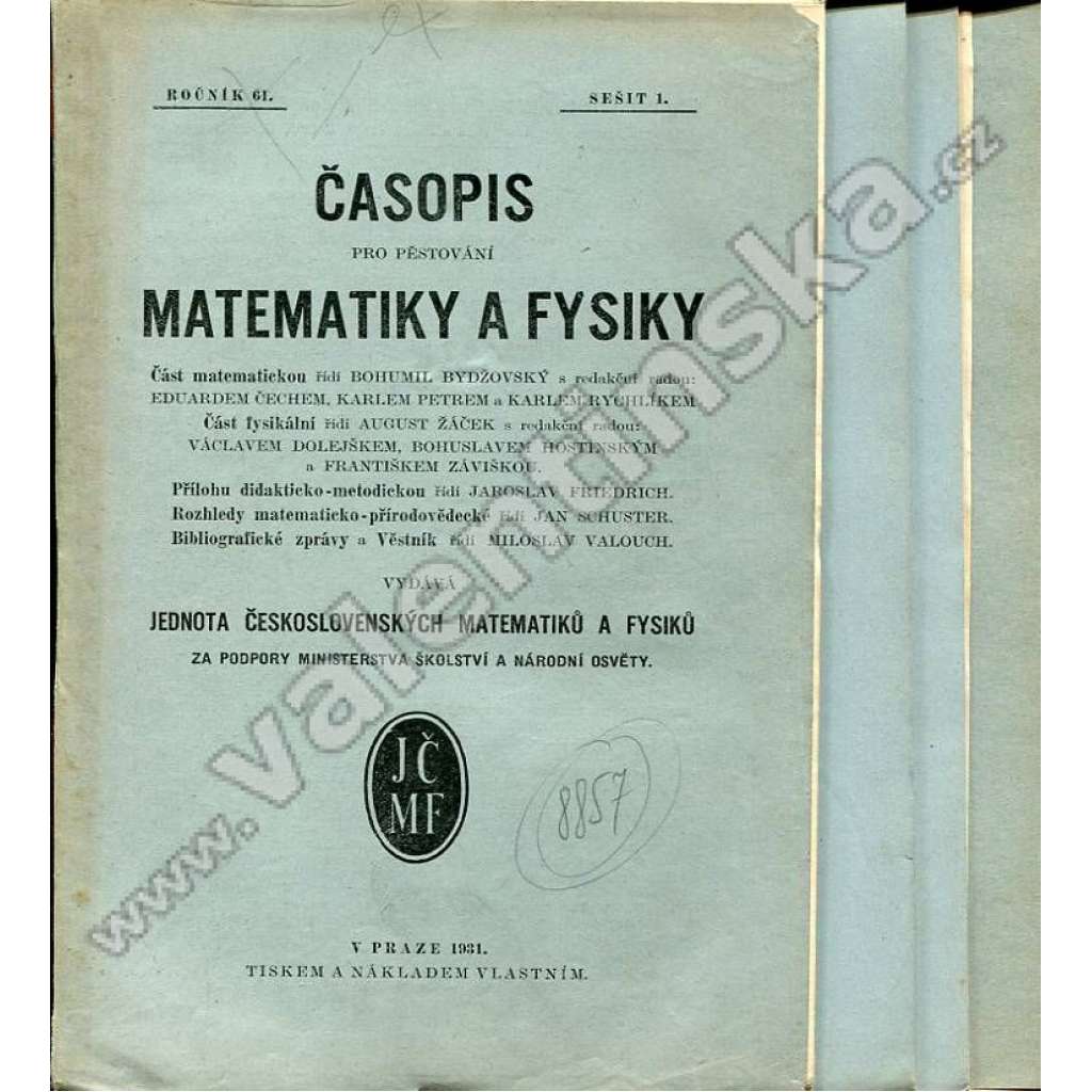 Časopis pro pěstování matematiky a fysiky, 1930-31