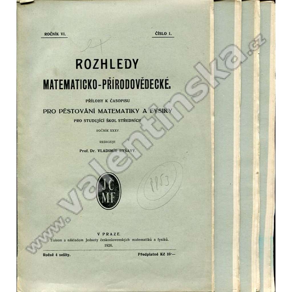 Rozhledy matematicko-přírodovědecké, r. 1926-27