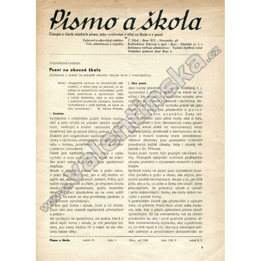 Písmo a škola 1 / IX