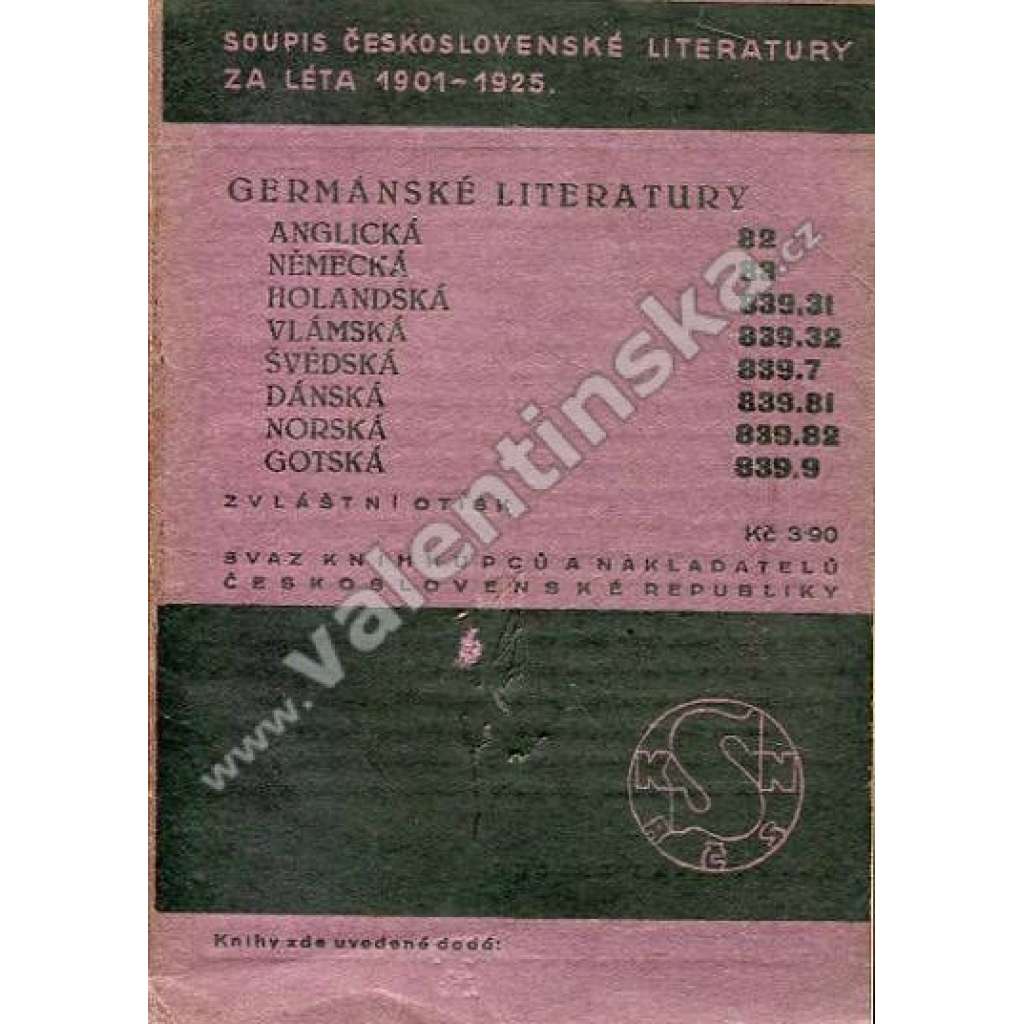 Soupis československé literatury za léta 1901-1925: Germánské literatury.