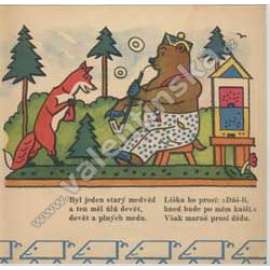 Liška a medvěd - Josef Lada zinkografie 30. léta HOL