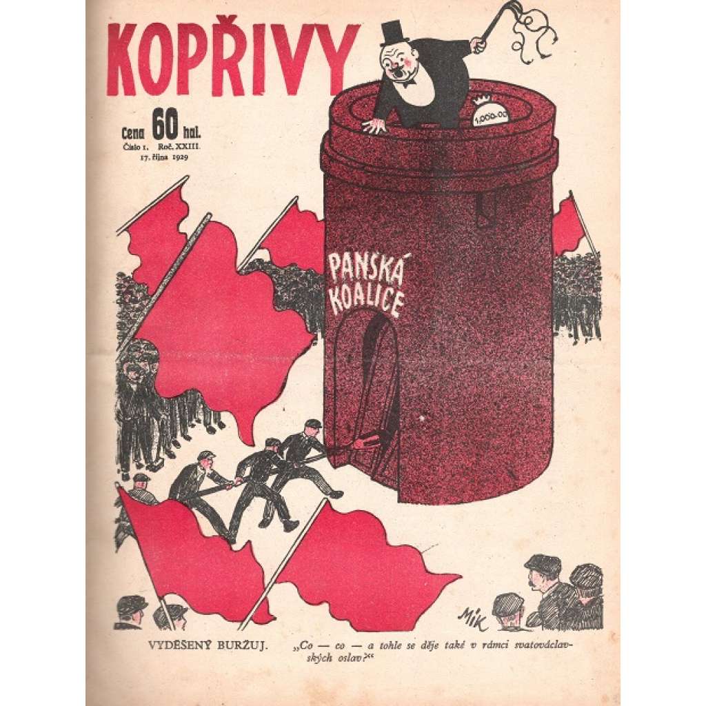 Kopřivy, list satirický, ročník 1929-1930 (s obálkami, komplet 1-52) [časopis, humor]