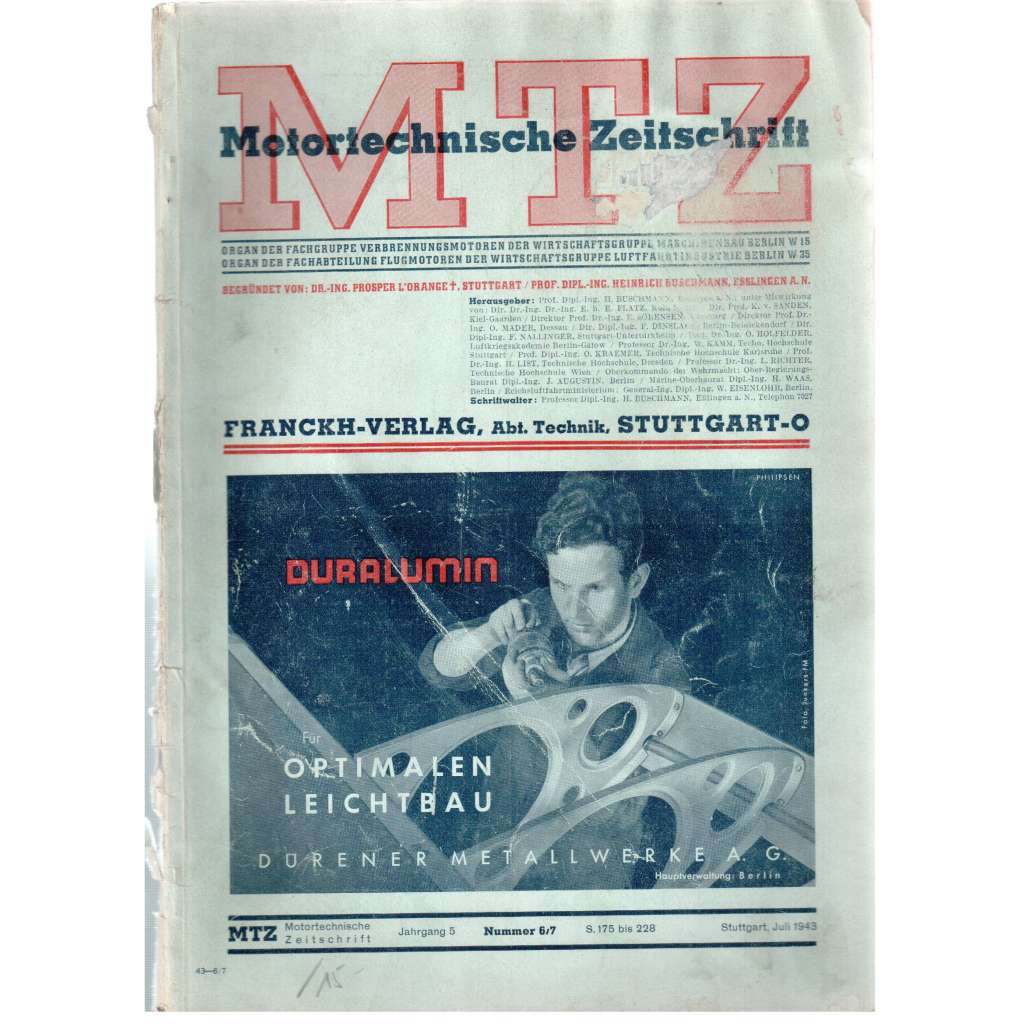 MTZ Motortechnische Zeitschrift [časopis pro motoristy; ročník 5, číslo 6,7, červenec 1943]