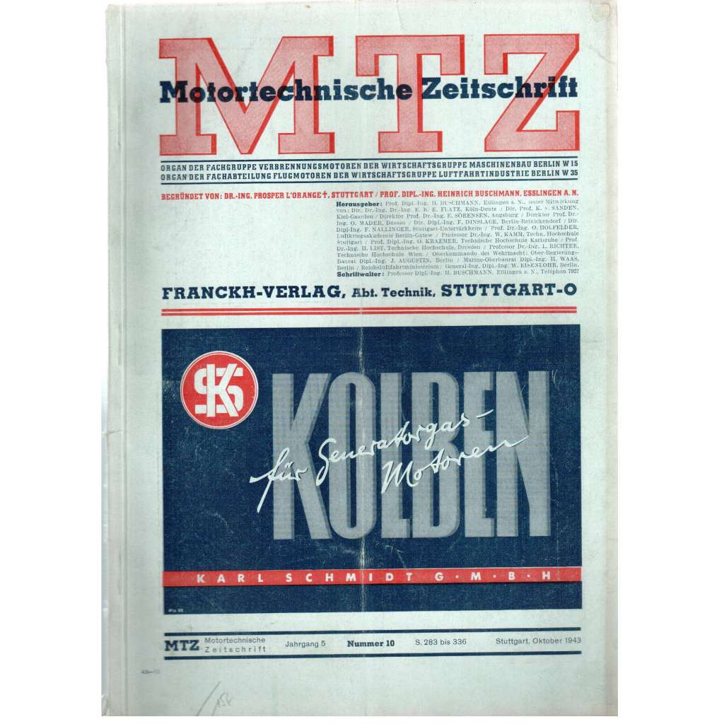 MTZ Motortechnische Zeitschrift [časopis pro motoristy; ročník 5, číslo 10, říjen 1943]