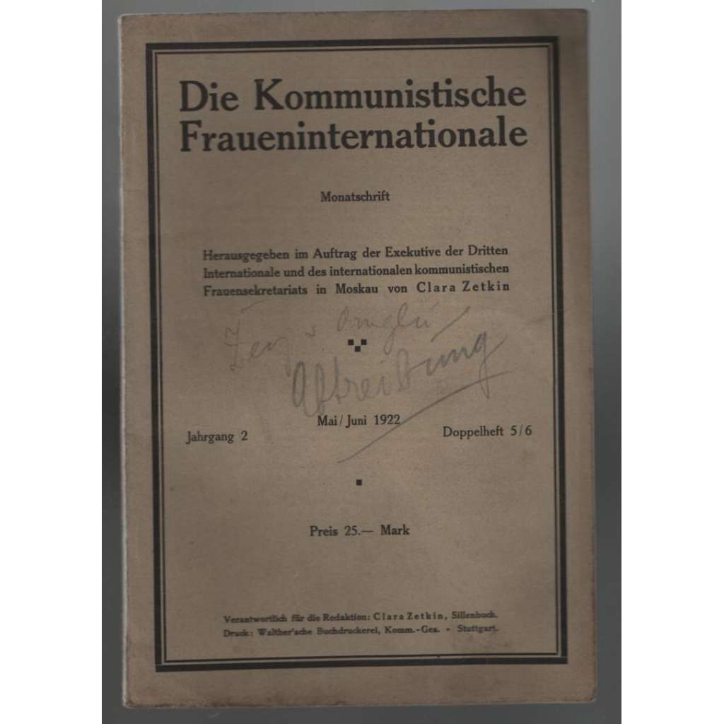 Die Kommunistische Fraueninternationale; Jahrgang 2, Mai/Juni 1922, Doppelheft 5/6 [Komunist. internacionála žen]