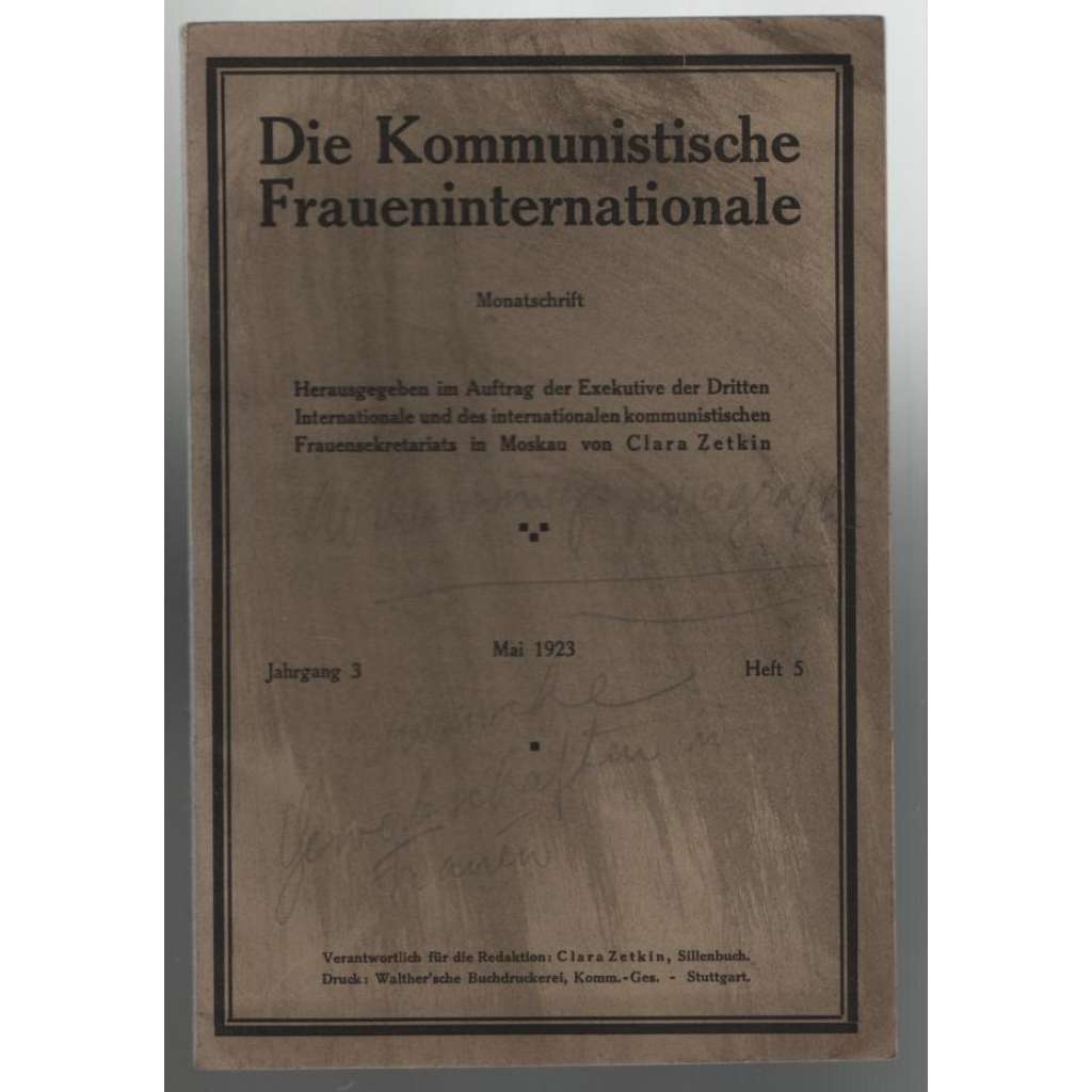 Die Kommunistische Fraueninternationale; Jahrgang 3, Mai 1923, Heft 5 [Komunist. internacionála žen]